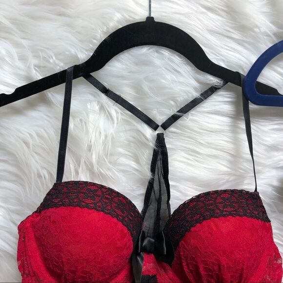 NWT Linea Donatella Intimates Camidoll & Thong Red w/ Black Lace Trim - Picture 3 of 15